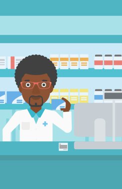 Biraz ilaç gösterilen eczacı.