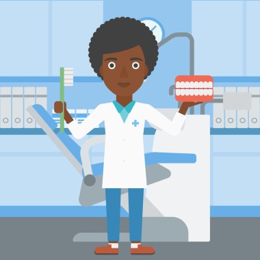 Dişçi diş çene modeli ve diş fırçası.