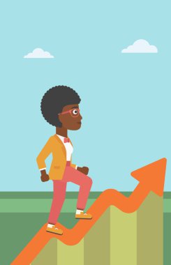 Büyüme grafiği boyunca koşan iş kadını.