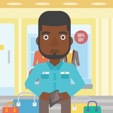 Epmty cüzdan vektör illüstrasyon gösteren adam.