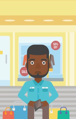 Epmty cüzdan vektör illüstrasyon gösteren adam.