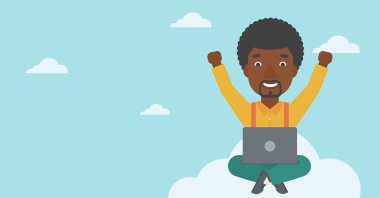 Dizüstü bilgisayar vektör illüstrasyon ile bulut adam.