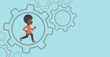 Dişli içinde çalışan iş kadını.