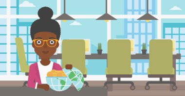 İş kadını ile dünya dünya para dolu.