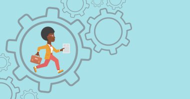 Dişli içinde çalışan iş kadını.