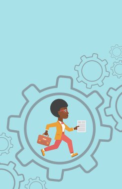 Dişli içinde çalışan iş kadını.