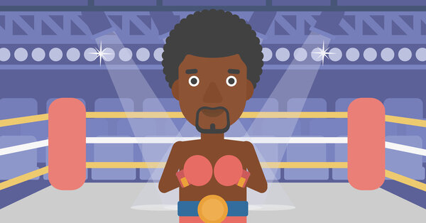 Confident boxer in gloves vector illustration.