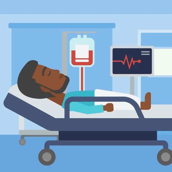 Hombre acostado en cama de hospital . — Vector de stock