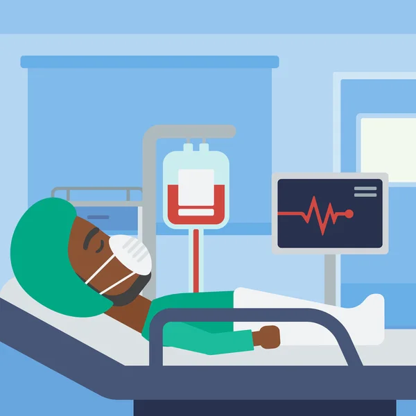 Patient lying in hospital bed with heart monitor. — Stock vektor