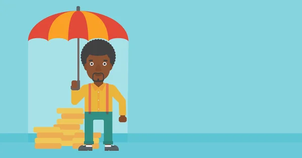 Empresario con paraguas protegiendo dinero . — Vector de stock
