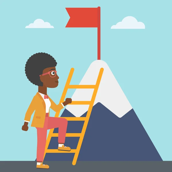 Mujer de negocios escalando en la montaña . — Vector de stock