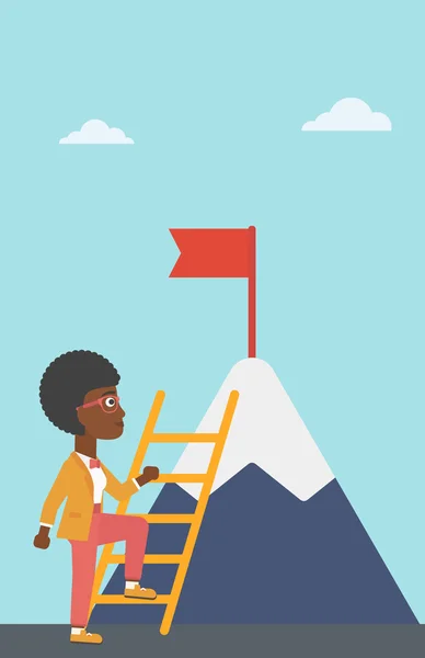 Mujer de negocios escalando en la montaña . — Vector de stock