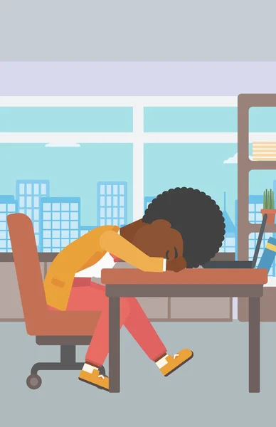 Donna che dorme sul posto di lavoro . — Vettoriale Stock
