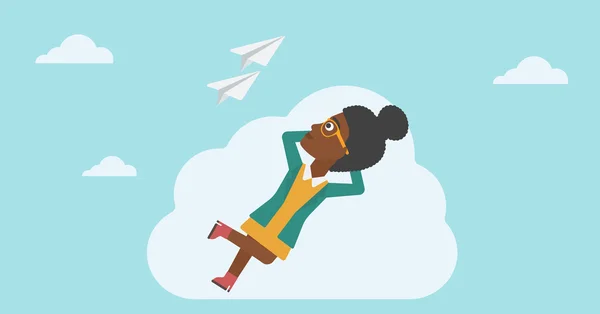 Mujer de negocios acostada en la nube vector ilustración . — Archivo Imágenes Vectoriales