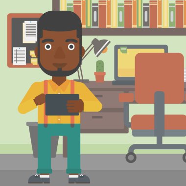 Tablet bilgisayar vektör illüstrasyon kullanarak Adam.