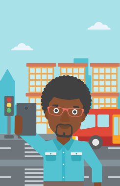 Adam selfie vektör çizim yapma.