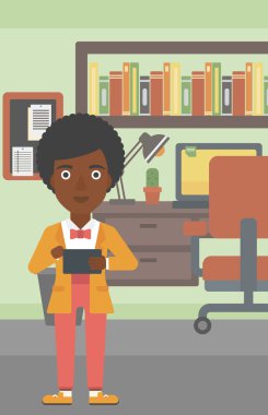 Woman using tablet computer vector illustration.