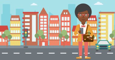 Akıllı telefon vektör çizim kullanan kadın.