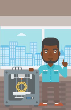 Adam üç D Yazıcı vektör çizim ile.