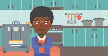 Adam üç D Yazıcı vektör çizim ile.