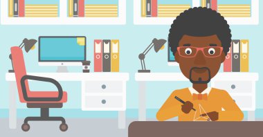 Üç D kalem vektör çizimi kullanan adam.