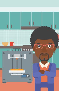 Adam üç D Yazıcı vektör çizim ile.