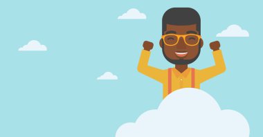 Bulut vektör çizim üzerinde oturan adam.