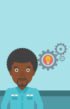 Adam iş fikir ampul dişli ile.