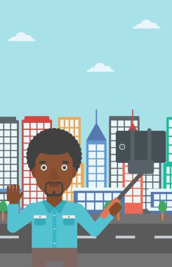 Adam selfie vektör çizim yapma.