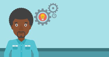 Adam iş fikir ampul dişli ile.