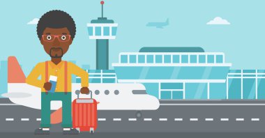 Adam bavul ve Havaalanında Bilet.