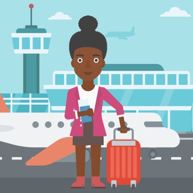 Bavul ve havaalanında bilet kadın ile.