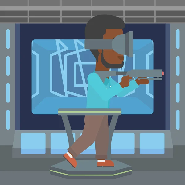 Man in virtual reality headset playing video game. — Stock Vector