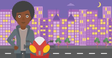 Woman in biker helmet vector illustration.