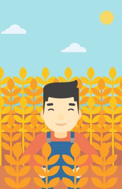 Buğday alan vektör çizim çiftçi.