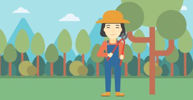 Pruner vektör illüstrasyon kullanarak kadın çiftçi.