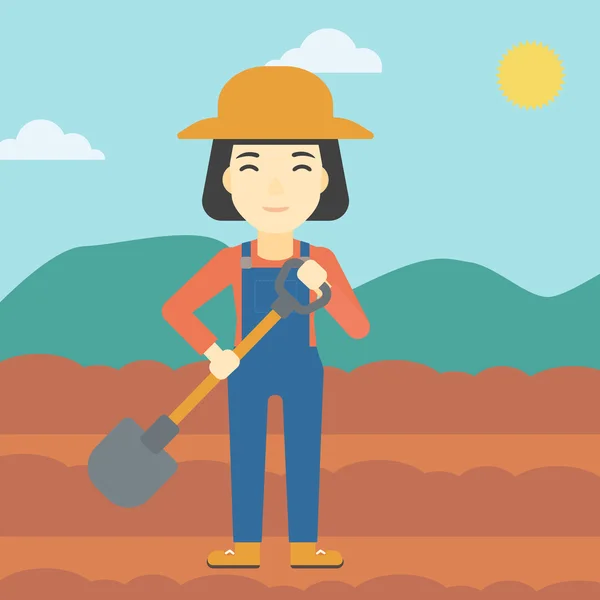 Female farmer with shovel vector illustration. — Stock Vector