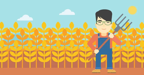 Agricultor com ilustração vetorial pitchfork . —  Vetores de Stock