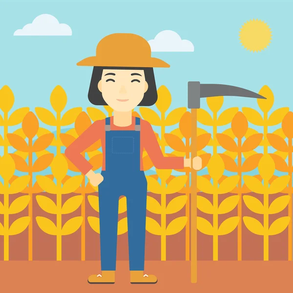 Female farmer with scythe vector illustration. — Stock Vector