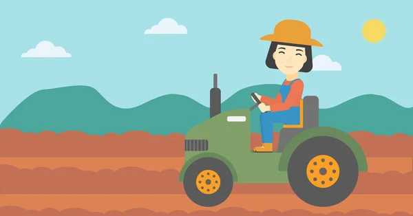 Agricultora conducir tractor vector ilustración . — Vector de stock