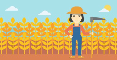 Tırpanda vektör illüstrasyonlu kadın çiftçi.