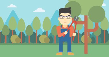 Budayıcı Bahçe vektör çizim ile çiftçi.