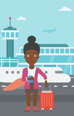 Bavul ve havaalanında bilet kadın ile.