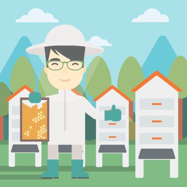 Apiary vektör illüstrasyonda arı-kaleci.