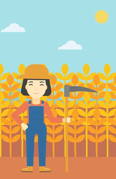 Θηλυκιά αγρότης με απεικόνιση διάνυσμα δρεπάνι. — Διανυσματικό Αρχείο