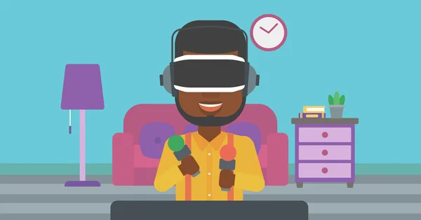 Mann in Virtual-Reality-Headset spielt Videospiel. — Stockvektor