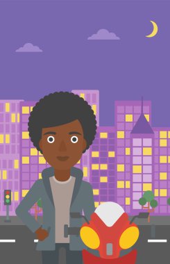 Woman in biker helmet vector illustration.