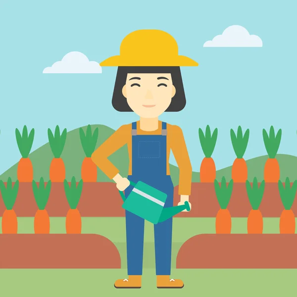 Agricultora y regadera puede vector ilustración — Vector de stock