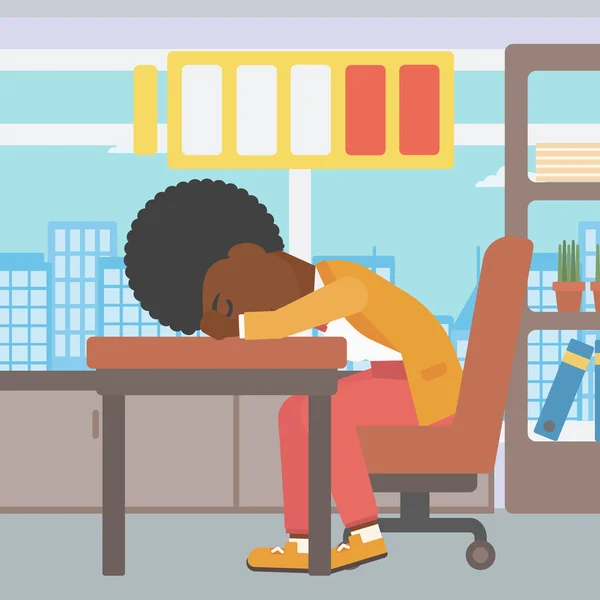 Donna che dorme sul posto di lavoro illustrazione vettoriale . — Vettoriale Stock