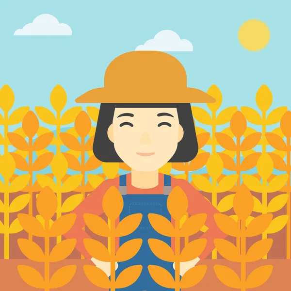 Αγρότης στην εικονογράφηση φορέας πεδίο σιτάρι. — Διανυσματικό Αρχείο